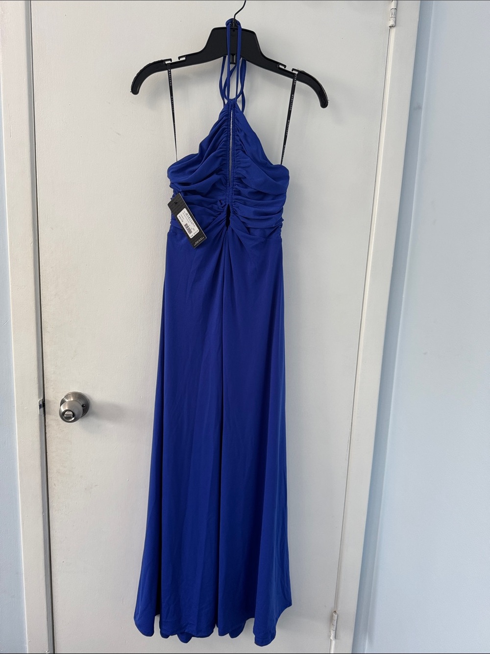 Marciano Royal Blue Halter Ruched Maxi Dress